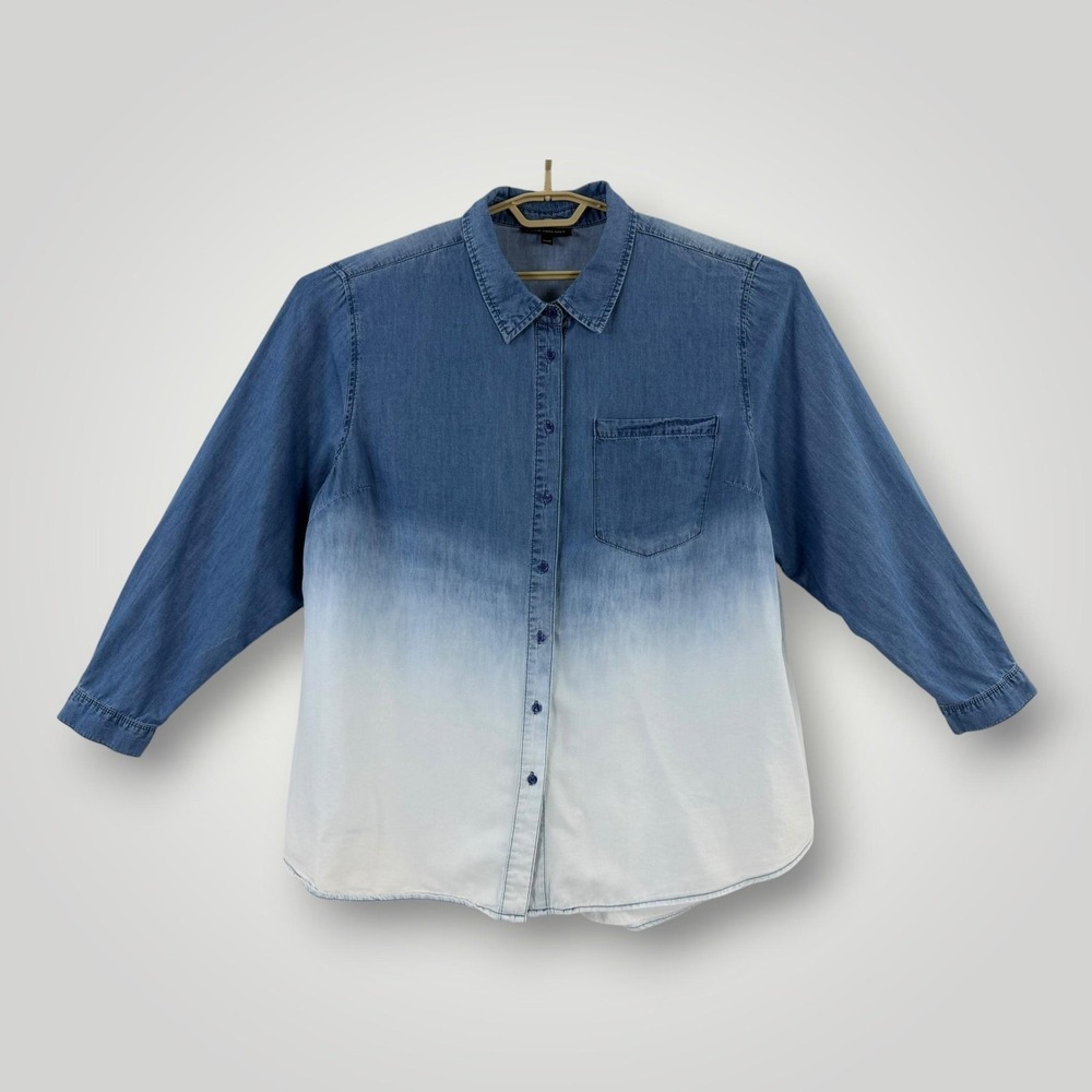 Lane Bryant Chambray Shirt‎ Womens 22/24 Blue Ombre Tunic Button Front